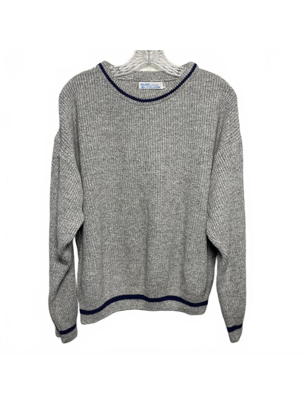 80's Vintage OshKosh B'Gosh Gray Crew Neck Sweater Navy Detail Mens L